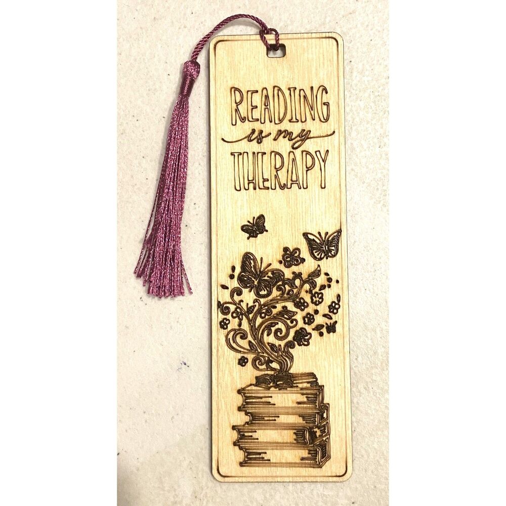 6" Wood Bookmark - Reading Is My Therapy - B021